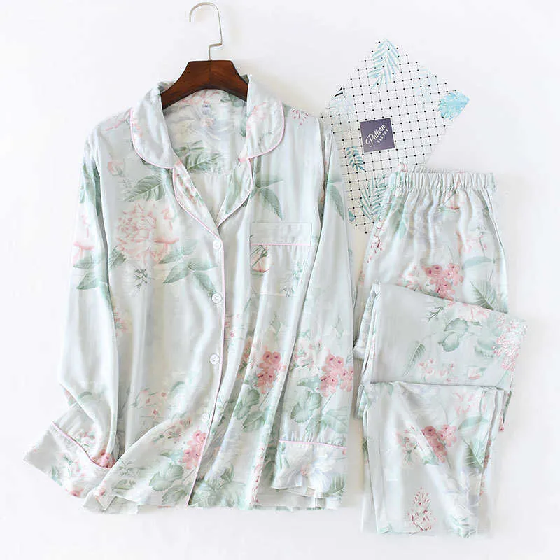 Sommerfrische Blumen-Pyjama-Sets für Damen, gemütliche Nachtwäsche aus 100 % Viskose, langärmelige Qualitäts-Pyjamas für Damen, Homewear 210831