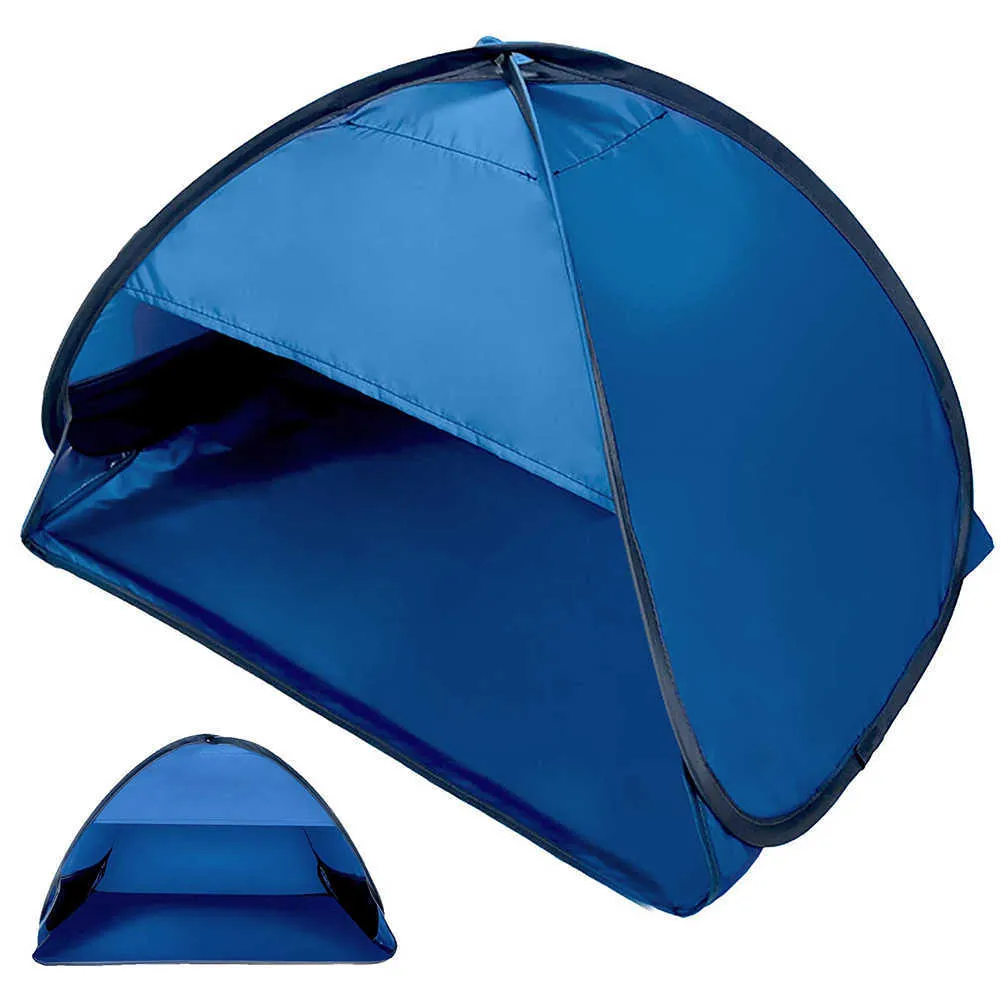 Solskydd mini strand tält bärbar pop up strand sol tält med förvaring väska för solskydd camping fiske picknick blå y0706