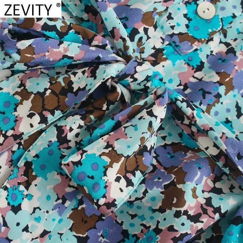 Zeefity Dames Vintage Pockets Patch Floral Pirnt Bow Swashes Playsuits Vrouwelijke Shorts Siamese Chic Casual Slanke Rompertjes P1131 210603