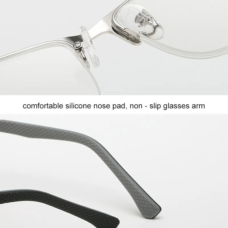 Lunettes de lecture pour ordinateur, Protection Ultra UV pour hommes presbytie, Anti-lumière bleue, demi-monture en métal, argent 1.5 2.5