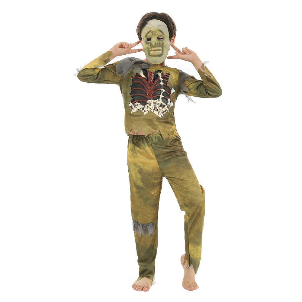 Eraspeoky Scary Swamp Zombies Cosplay Boys Skeleton Shirts Fato de Halloween para Crianças Festa Fantasia Vestido Máscara de Crânio Q0910