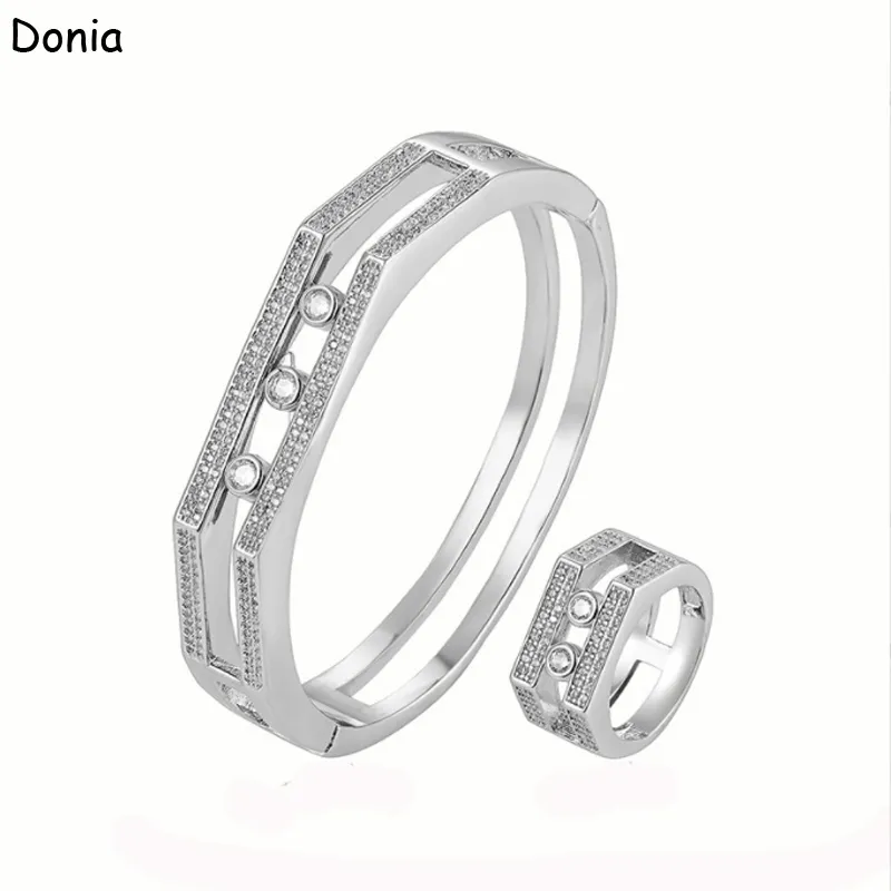 Donia Jewelry Luxus-Armreif, europäische und amerikanische Mode, drei aktive Diamant-Kupfer-Mikro-Intarsien-Zirkon-Armband-Ring-Set, Damen-D226M