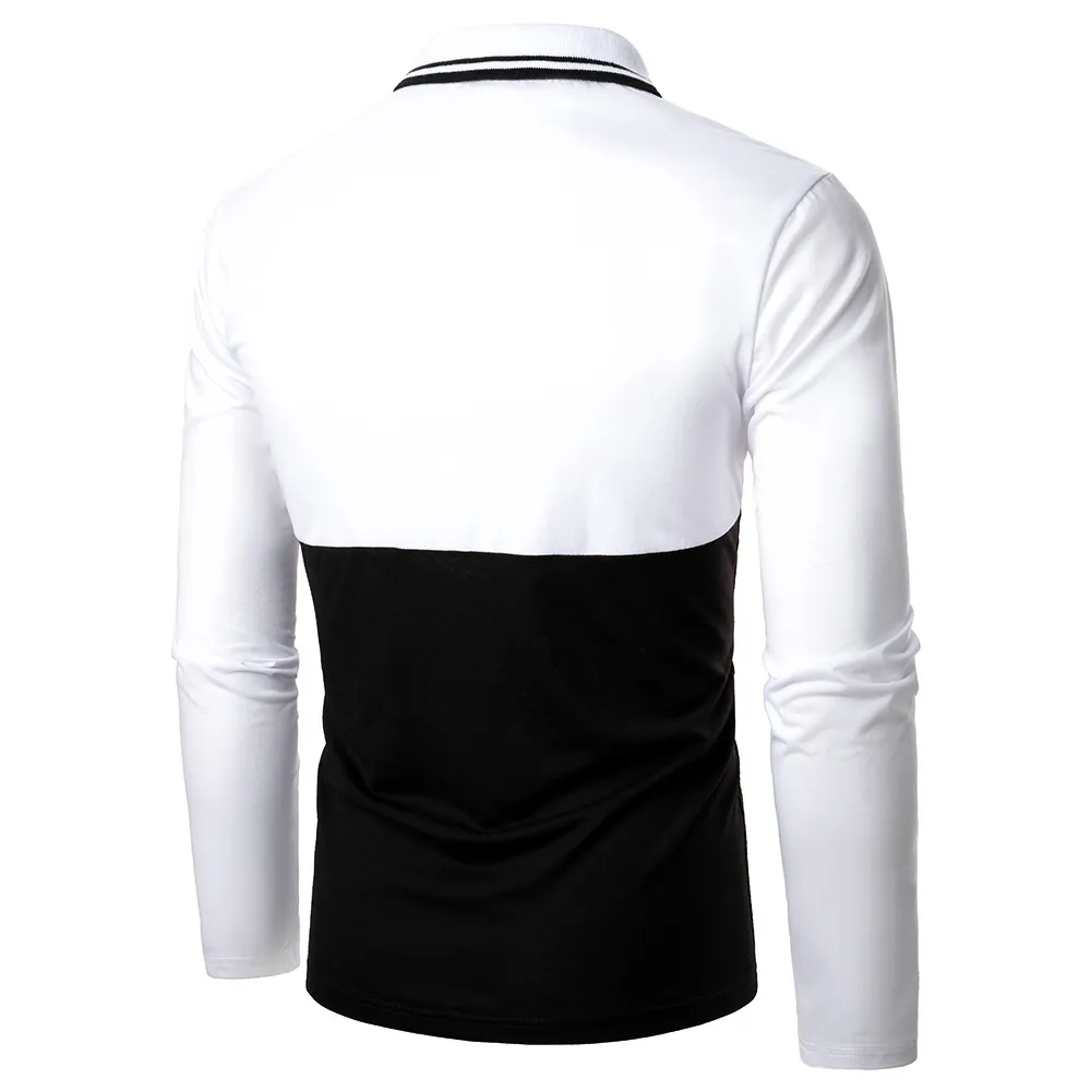 Patchwork Polo Shirts Männer Langarm Casual Herren T-shirt Slim Polo Para Hombre Splice Quick Dry Camisas Tasche Colorblock 210524