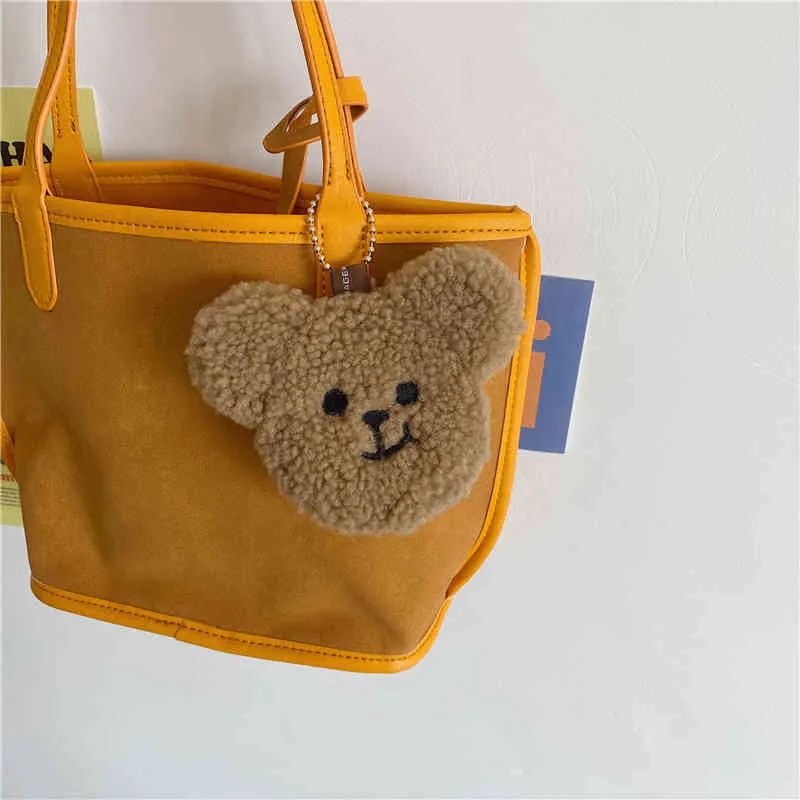 Mignon ours porte-clés femmes étui de voiture en peluche dessin animé sac à fermeture éclair véritable peau de mouton agneau fourrure poche porte-clés