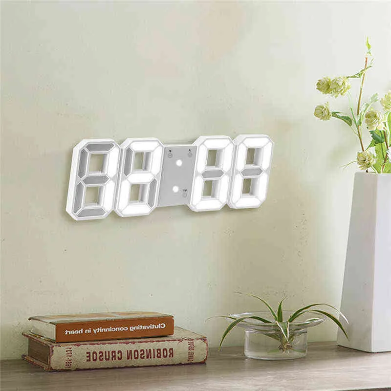 3D Duża LED Cyfrowy Zegar Ścienny Data Alarm Time Lightlight Display Table Desktop Zegary Budzik do domu Salon Decor H1230