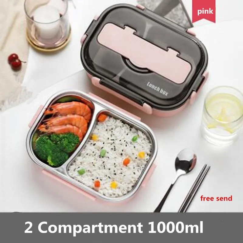 Conjuntos de utensílios de jantar 304 lanche de lancheira em aço inoxidável Compartimento de estilo japonês Bento Cozinha à prova de vazamentos de compras ecológicas para crianças226s