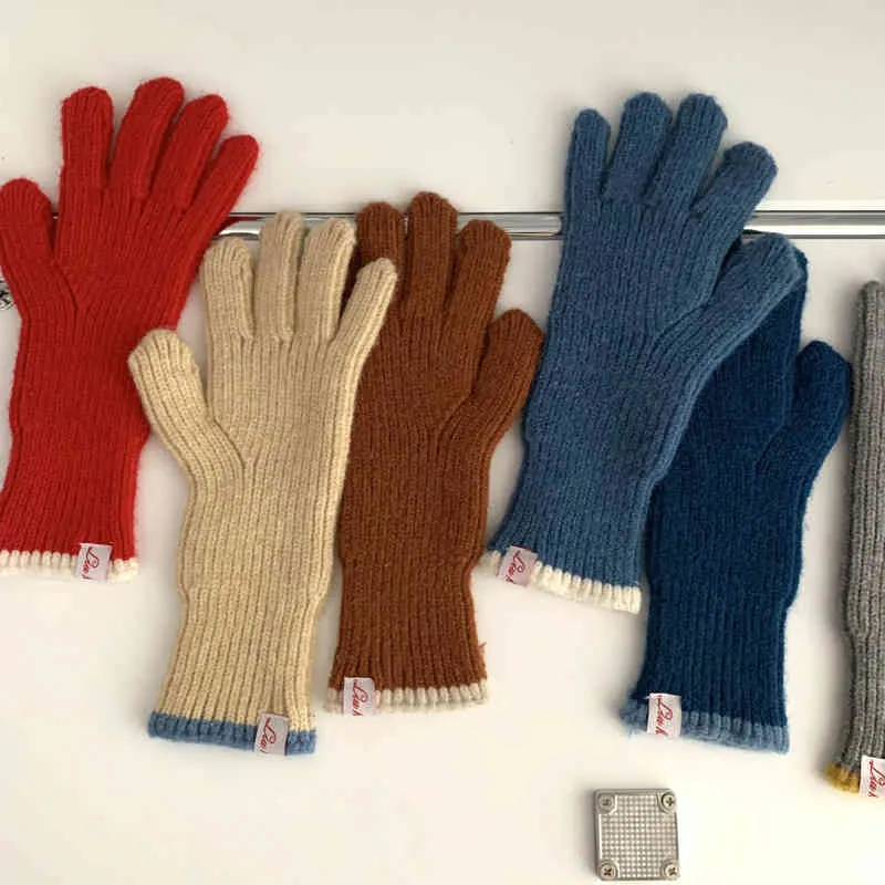 Pure kleur gebreide wollen vrouwelijke winter touchscreen student rijden split vinger paar dikke warme vrouwen handschoenen