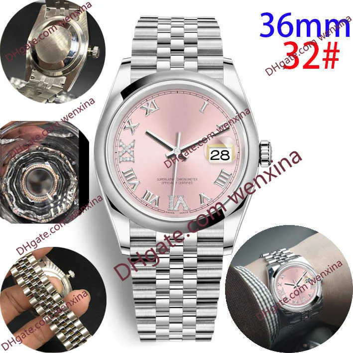 Luxe étanche femmes diamant montre haut cadran rose président montres en acier inoxydable 36mm femmes dames automatique mécanique montre-bracelet261I