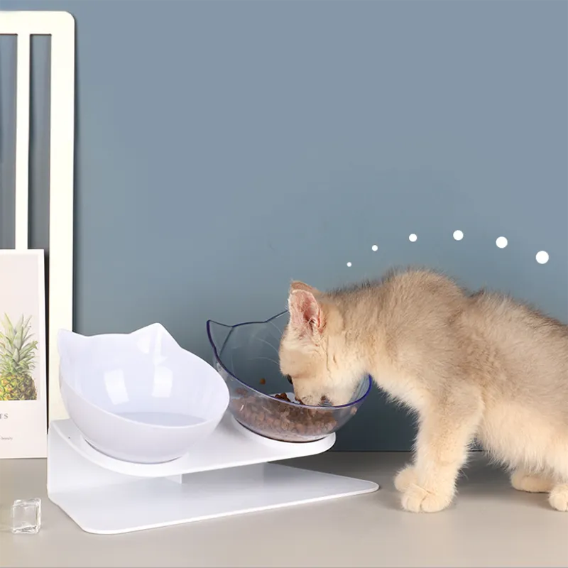 Große Kapazität Transparente Katzenschüssel Doppel- und Hundeförderer Wassereinzug mit Ständer Katzen Hunde Haustierbedarf