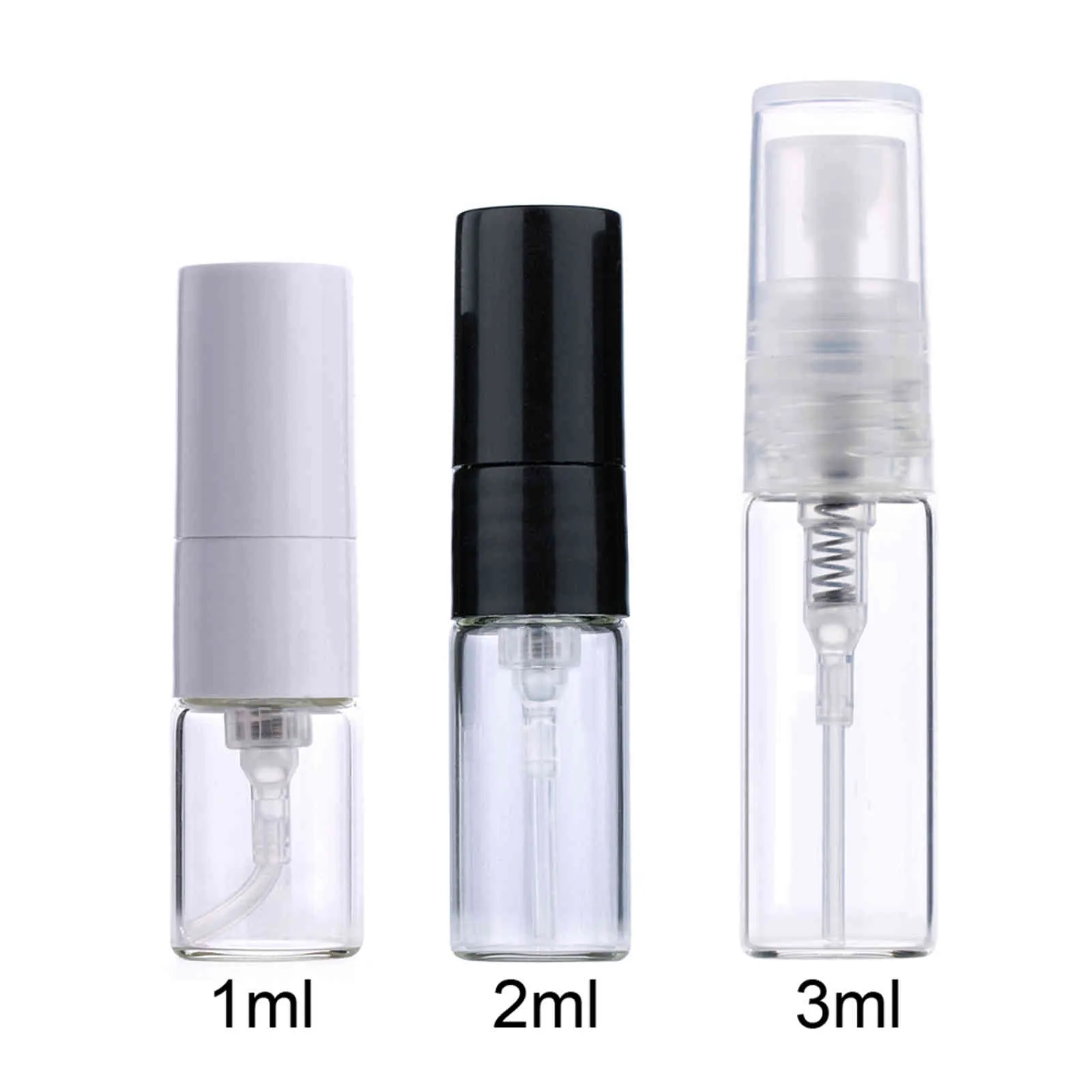 / parti 1ml 2ml 3ml Spray Bottle Refillerbar Parfymflaska med papperskort för presentprov Parfymflaskpaket