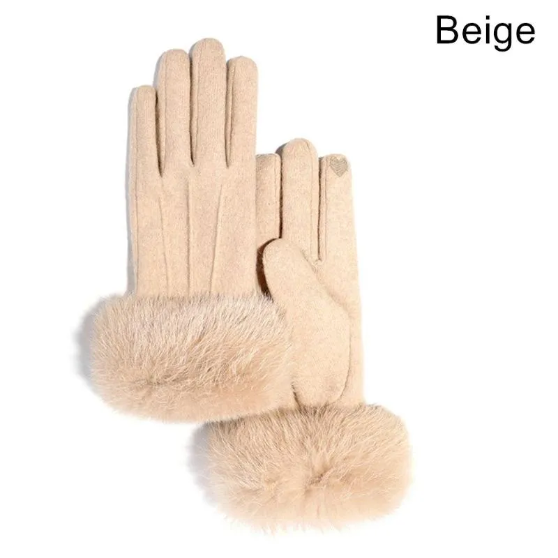 Pięć palców Rękawiczki moda futra kobiety zima kaszmirowa ekran dotykowy urocze futrzane ciepłe rękawiczki żeńska pełna wełna rękawiczka 2853