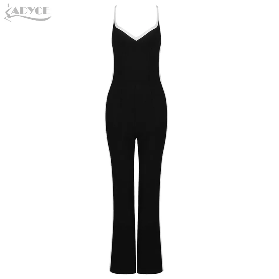 Mulheres Mulheres V Neck Spaghetti Strap Bandage Jumpsuits Sexy sem mangas Calças Clube Party Long Bodycon 210423