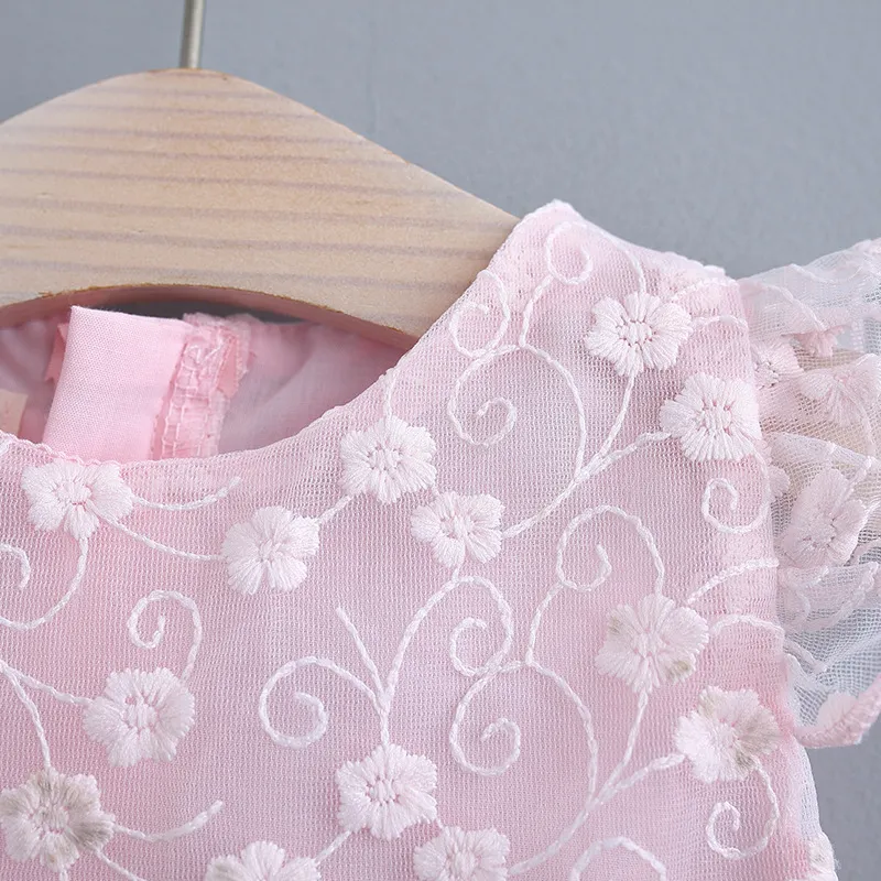 Bebê meninas vestidos de festa verão moda infantil floral bordado trajes toddler roupas sem mangas aniversário roupas 210429