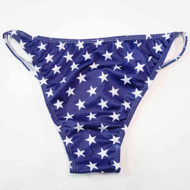 New Sexy Underwear Mens Low Waist Briefs Lycra Star Stripes Bikini Male Gay Underpants for Men Briefs Thongs H1214
