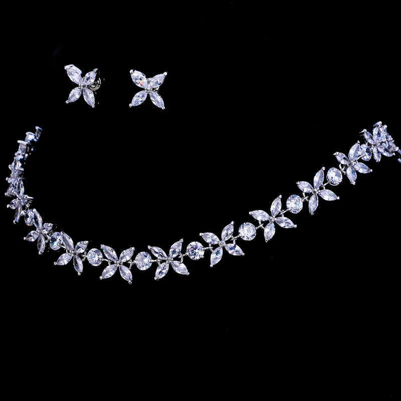 Top Quality Zircons Stunning Crystal Necklace and Earrings Luxury Bridal Party Jewelry Gift Set For Wedding Evening H1022