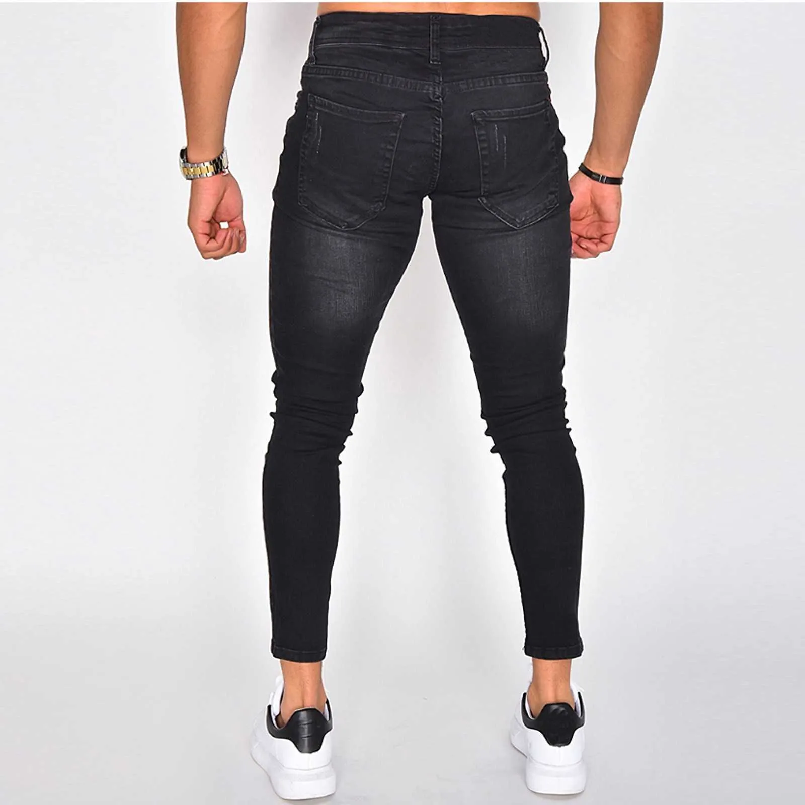 Mode Hommes Zipper Denim Déchiré Trou Vintage Casual Slim Stretch Taille Haute Hip Hop Pantalon Skinny Jeans Pantalon Grande Taille # 35 X0621