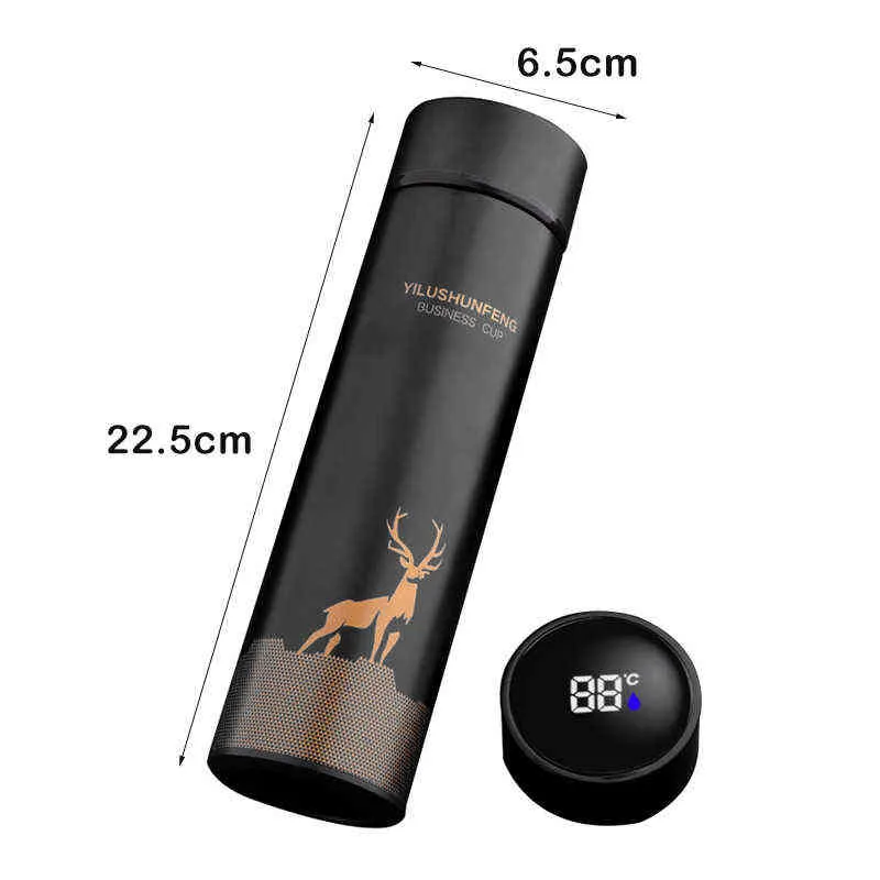 500 ml smart termos vattenflaska LED Digital temperatur display Rostfritt stål Kaffedel Muggar Intelligenta koppar 211029