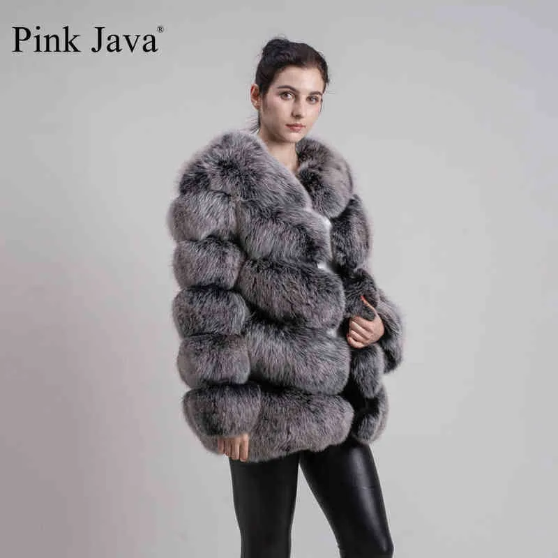 Pink Java 8066 Femmes de haute qualité Manteau de fourrure véritable avec veste chaude et épaisse véritable manches longues courtes 211206
