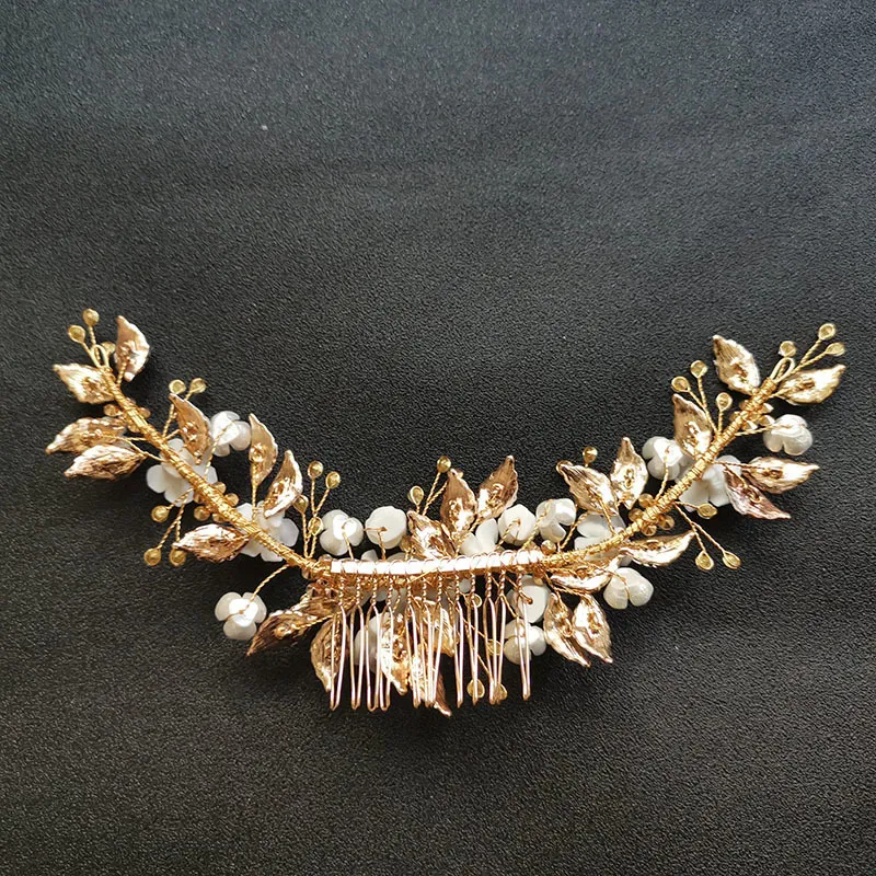 SLBRIDAL, perlas de cristal hechas a mano con diamantes de imitación, flor de cerámica, peine nupcial, accesorios para el cabello de boda, damas de honor, joyería para mujer