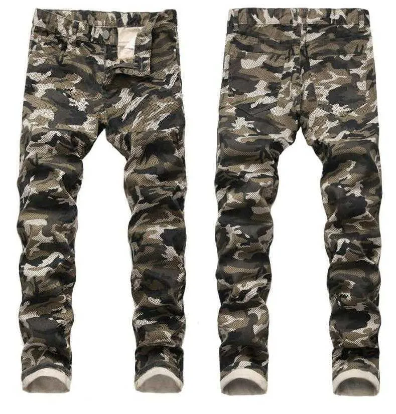 Men's Camouflage Printing Jeans Straight Denim Pants Slim Men Jeans Slim Fit Stretch Camo Denim Pants X0621