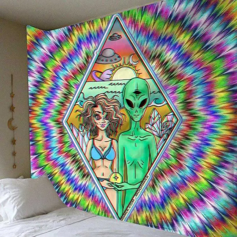 Alien wandtapijt woondecoratie psychedelische wanddoek Anime patroon tapijt kunst 2106081234325