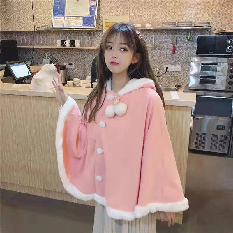 Japonais Kawaii Harajuku Sweat à capuche Cape Cape Lâche Pull Batwing Manches Sweat à capuche Manteau Automne Mignon Poncho 210519