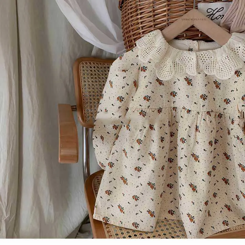 Automne Soeur Vêtements Filles Robe Col En Dentelle Floral Coton Princesse Combinaisons pour Enfant Vêtements GC0512 210610