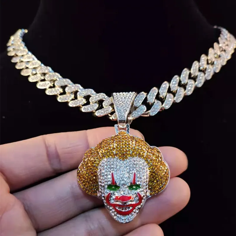 Män kvinnor hiphop film clown pendel halsband med 13 mm miami kubansk kedja isad ut bling hiphop halsband manliga charm smycken4775359