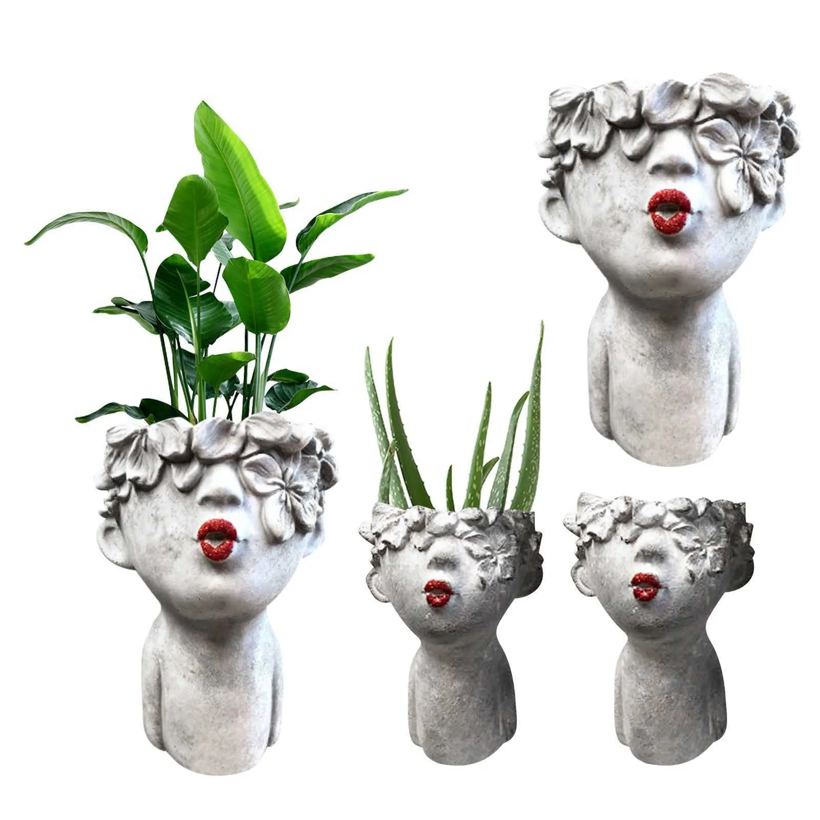 Petits baisers femmes Pots de fleurs lèvres peintes tête rouge Figurines jardinière mignon pot de fleurs cadeau décoration de la maison 2107128962004