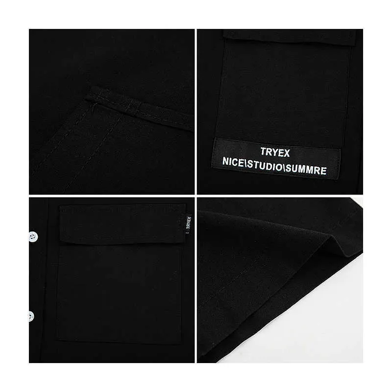 Outillage Style noir chemise pour femmes solide surdimensionné mode Blouses été sombre style coréen vêtements à manches courtes haut tunique 210529