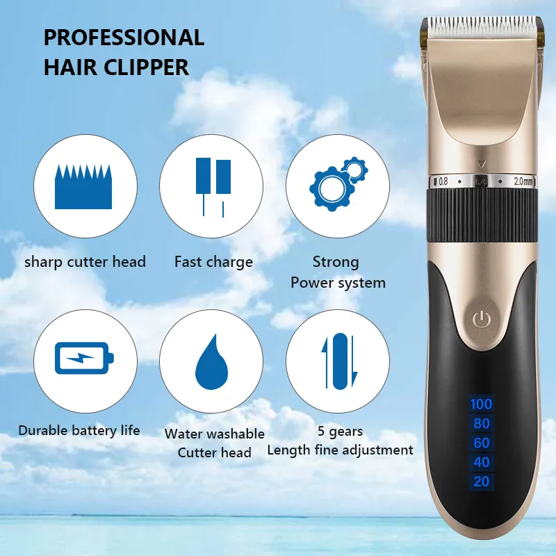 Professional Hair Clipper Men s Barber Beard Trimmer Rechargeable Cutting Machine Ceramic Blade Low Noise Adult Kid cut 220712