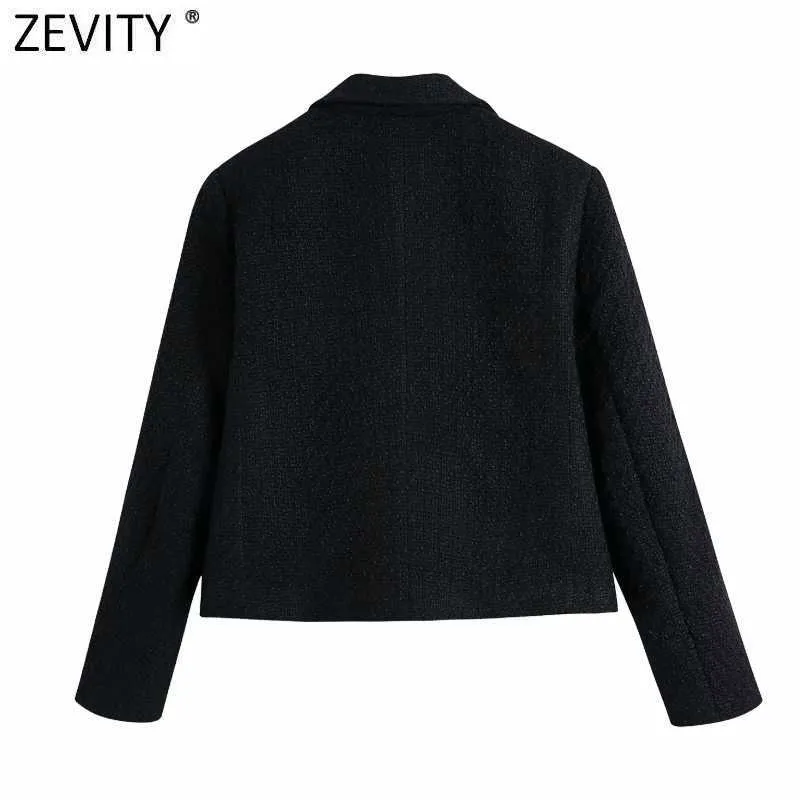 Zevity Women England Style Badge Patch Breasted Woolen Blazer Coat Vintage Long Sleeve Pockets Female Outerwear Chic Tops CT663 211006