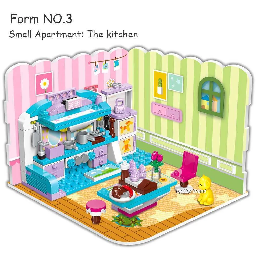 3in1 Mädchen Freunde Morden Prinzessin Schlafzimmer Set Spielplatz Schloss Haus Schlafzimmer DIY Baustein Spielzeug für Kinder Weihnachtsgeschenke Q0624