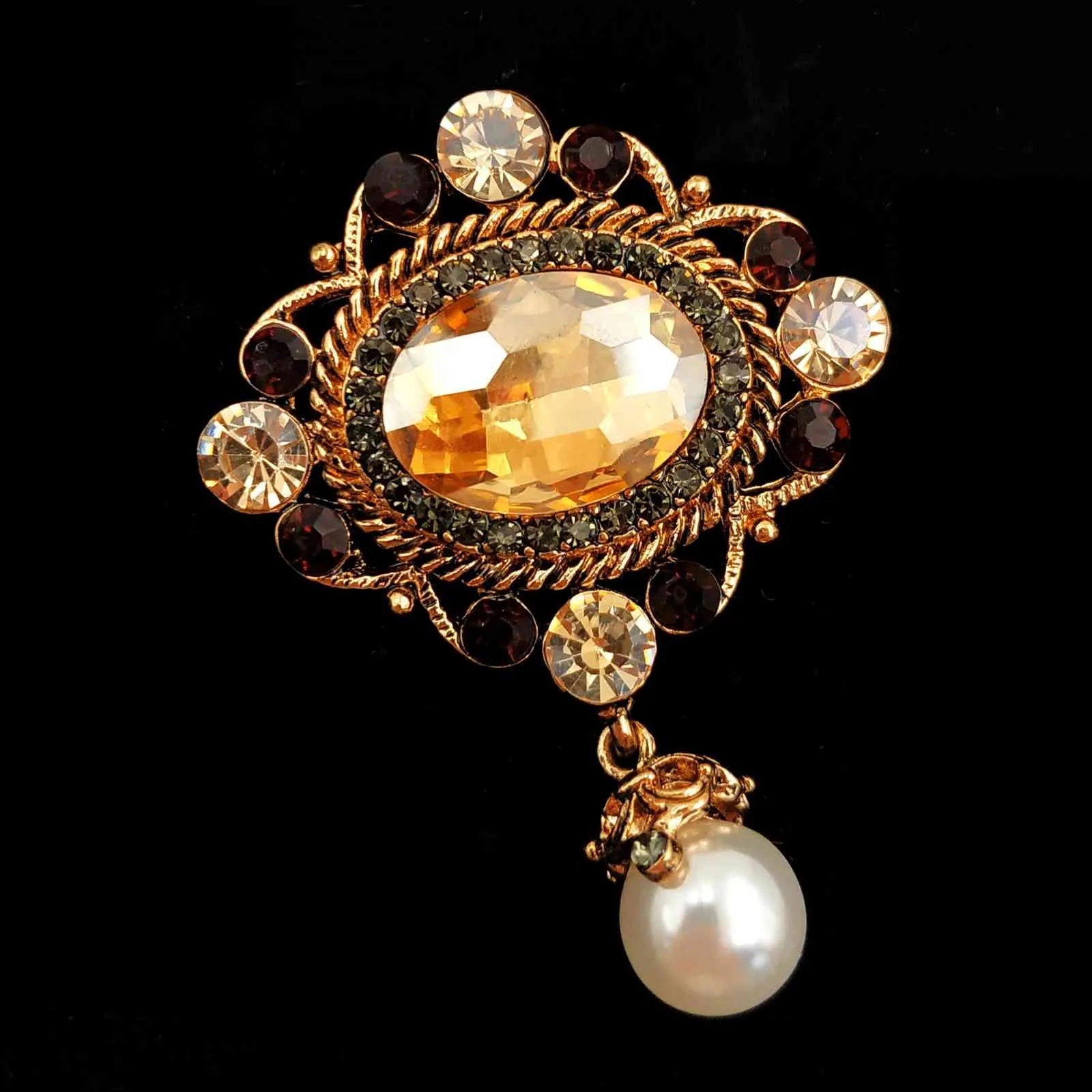 Victorian vintage élégant imité blanc perle goutte champagne ovale pierre broach pour femmes costume de robe habillée joelry en tissu 6795500