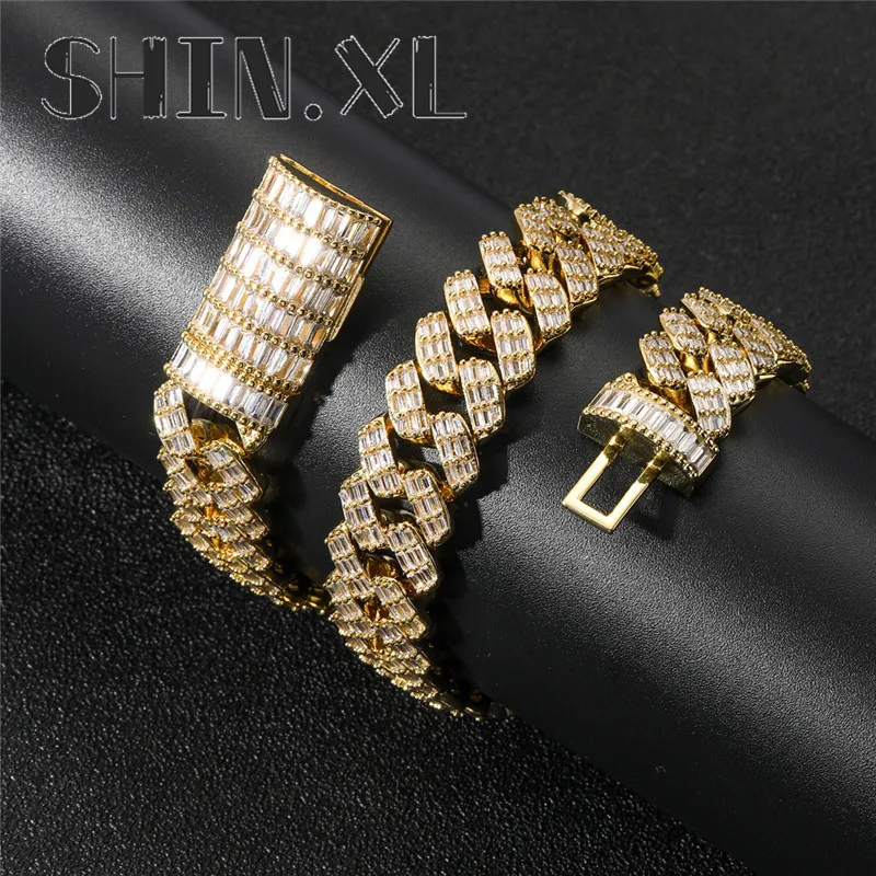 17mm zircão cúbico corrente cubana banhado a ouro prata gelado para fora completo cz pedra masculino link colar hip hop bling jóias gift243p