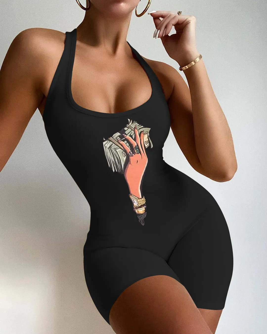 Kravat Boya Spagetti Kayışı Kadın Tulumlar ve Tulum Yaz Ürün Yüksek Bel Biker Şort Bodycon Playsuits 210525