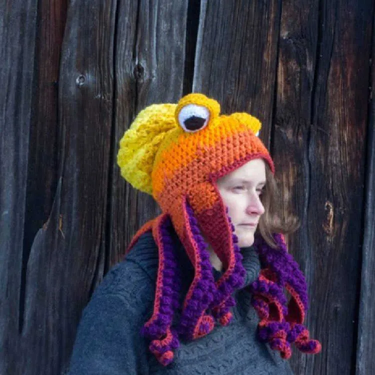 Lustiger Oktopus-Hut für Erwachsene, Haar-Perücke-Kappe für Männer und Frauen, Winter, warm, gehäkelt, gestrickt, Herren-Designer-Hüte und Kappen, Halloween-Party 2107131911855