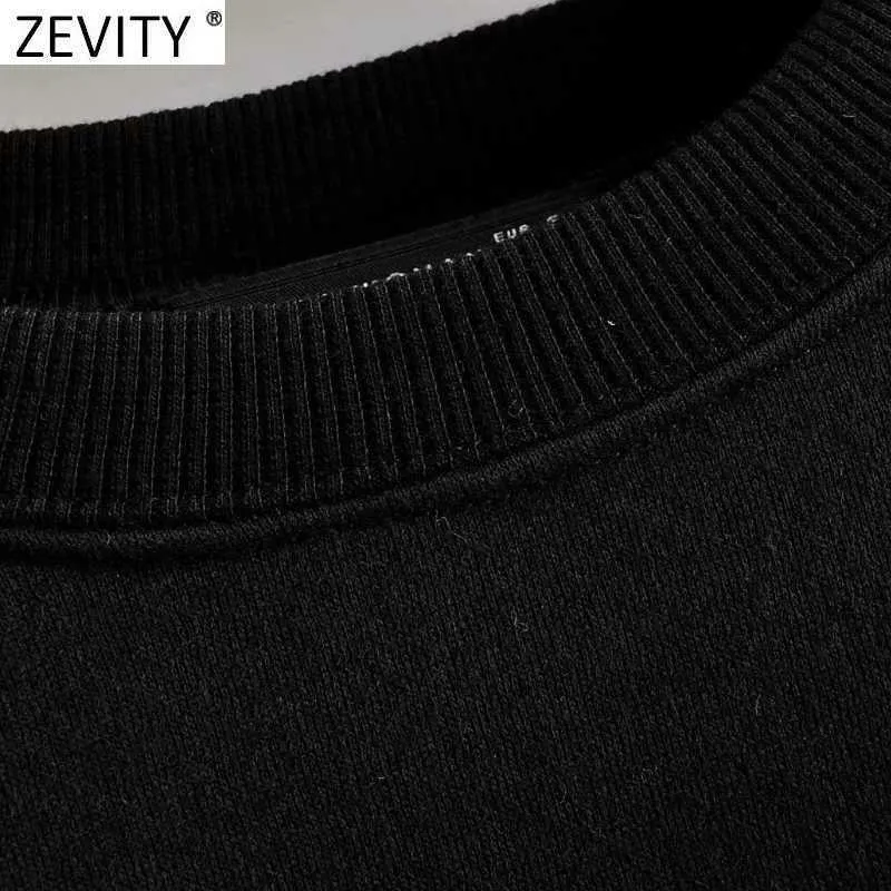 Zevity Femmes Casual Forage Gland Noir Sweats Femme De Base O Cou Sequin Tricoté Hoodies Chic Pull Tops H530 210603