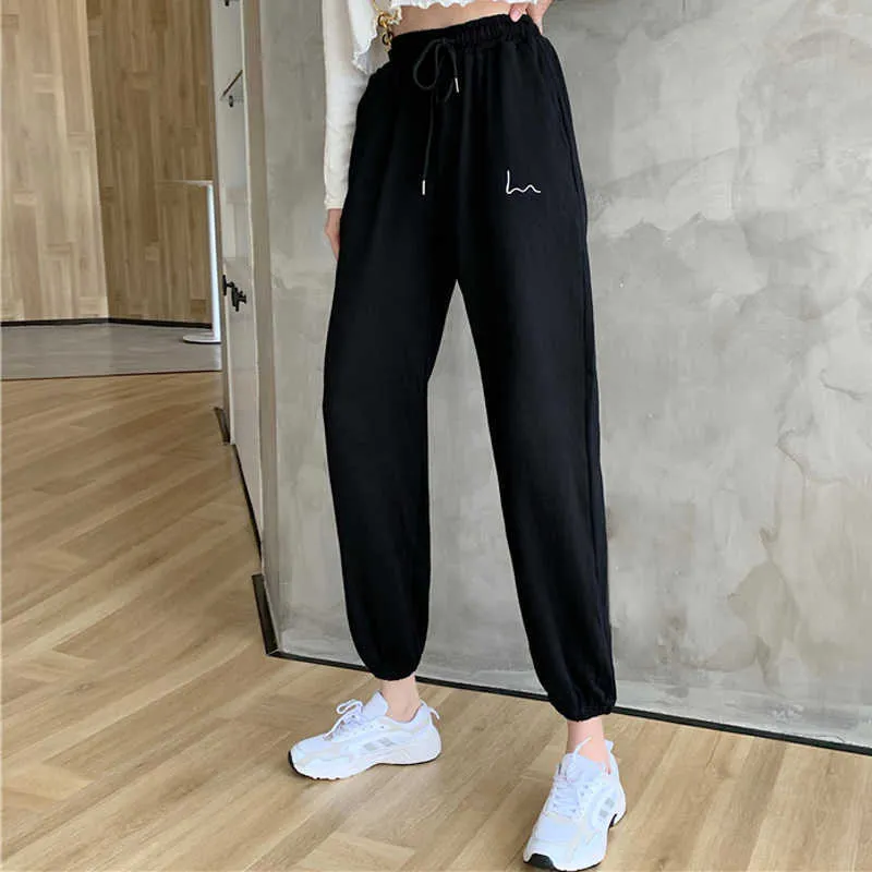 2021 Sweatpants Kadınlar Baggy Siyah Gri kadın Spor Pantolon kadın Joggers Geniş Bacak Streetwear Yüksek Waisted Kadın Pantolon Q0801