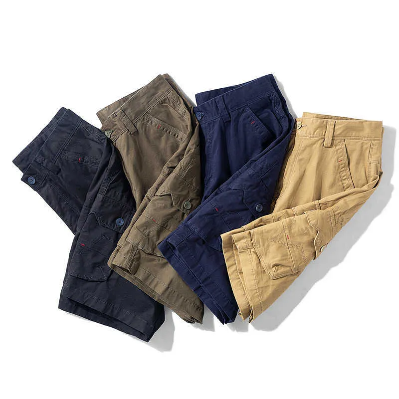 Oiata Uomo Estate Casual Vintage Classico Tasche Loose Fit Pantaloncini cargo Outwear Moda Twill 100% cotone 210716
