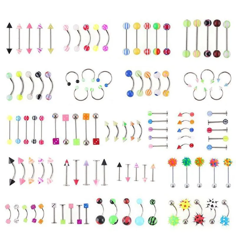 Body Jewelry Piercing Eyebrow Navel Belly Tongue Lip Bar Ring G2AF