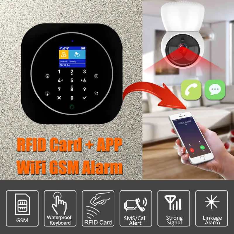 TUYA SMART WIFI GSM Home Alarm System Touch Toetsenbord RFID-kaart Remote App-controle met 433 MHz draadloze detectorsensor