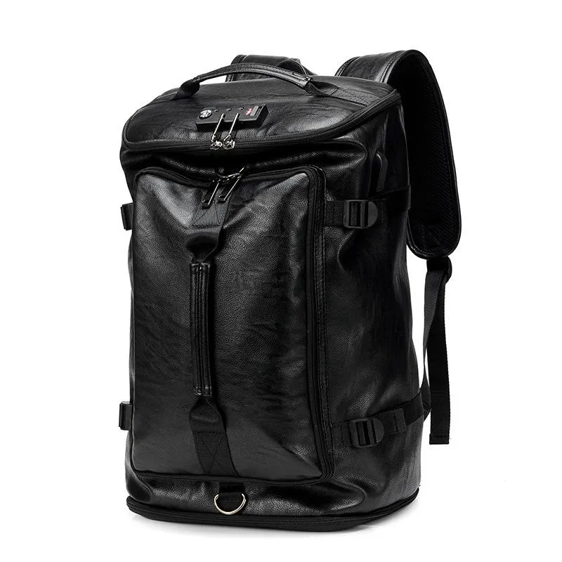 バックパック盗難防止防水メンズバックパックPUレザーブックバッグスクールバッグ男性多機能大容量bagpack228q