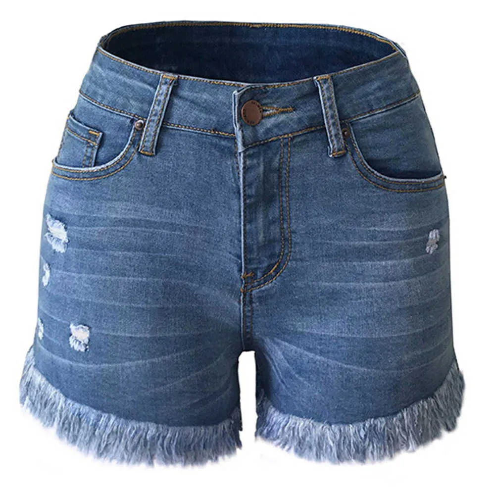 Liooil Denim Shorts Plus Tamaño Casual Flaco Algodón Mediados de cintura Moda Botón Bolsillos Borla Mujeres Sexy Jean 210621