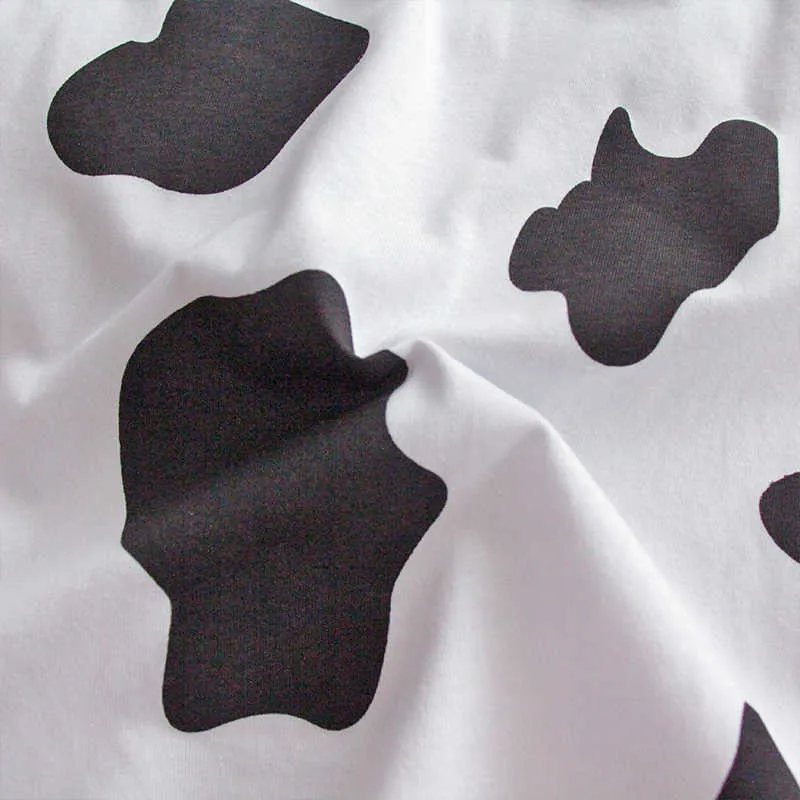 Hwlzltzht хлопок футболка летняя женская одежда большие размеры коровы печати базовая футболка женщин повседневная футболка O-образным вырезом негабаритная топ 210719