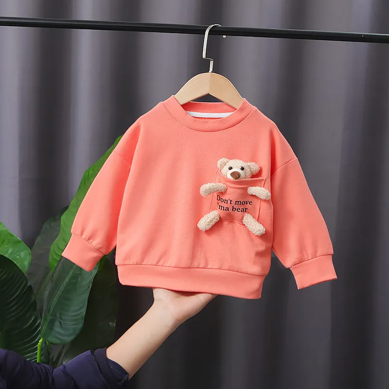 スウェットかわいい女の子プリントTシャツの赤ちゃん男の子Bear幼児子供素敵なラウンドネック長袖トップティー220216