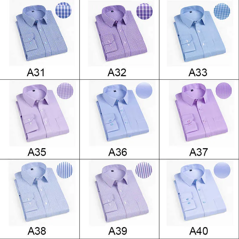 Automne Hommes Chemise Plus La Taille Slim Fit 45% Coton Robe À Carreaux s Régulier À Manches Longues 's Business Casual 210721