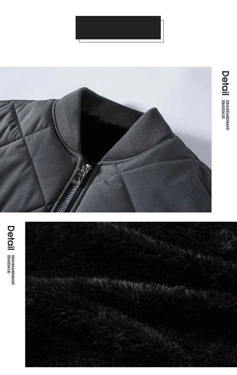 Abrigo de algodón Fleece Grueso Chaqueta cálida para hombre Otoño Invierno Parkas Chaqueta para hombre Abrigos casuales Tops Ropa exterior masculina Patrón de diamante 211206