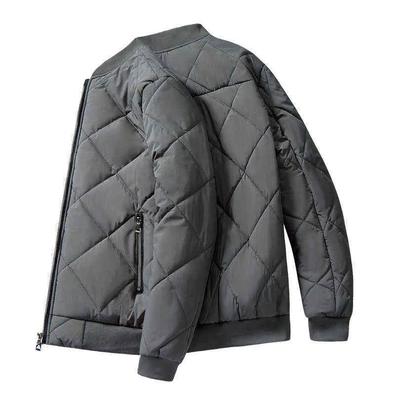 Abrigo de algodón Fleece Grueso Chaqueta cálida para hombre Otoño Invierno Parkas Chaqueta para hombre Abrigos casuales Tops Ropa exterior masculina Patrón de diamante 211206