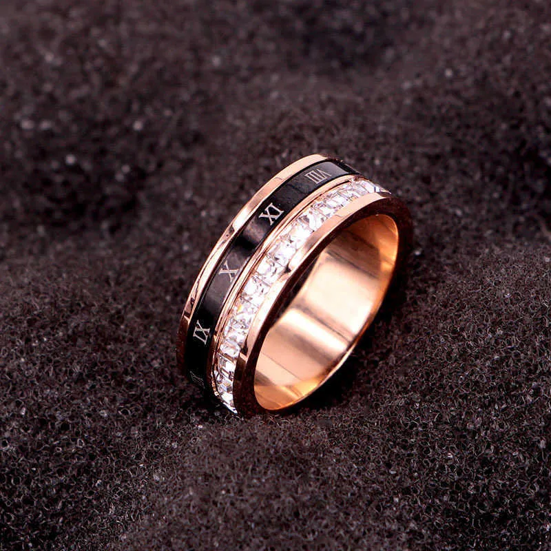 7mm obracający się czarne cyfry rzymskie i kryształowe pierścień ślubny ślubny pierścionek zaręczynowy prezent kobiety biżuteria pierścień hurtownie r725 x0715